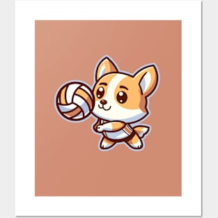 Cute Corgi Volleyball Player Posters and Art